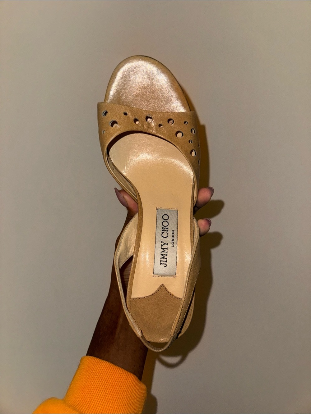 Jimmy Choo Metallic Gold Open-Toe Slingback Heel